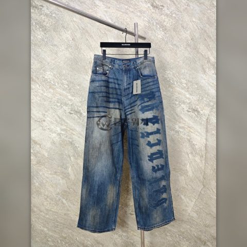 Balenciaga Vintage Letter Embroidered Patch Denim Pants