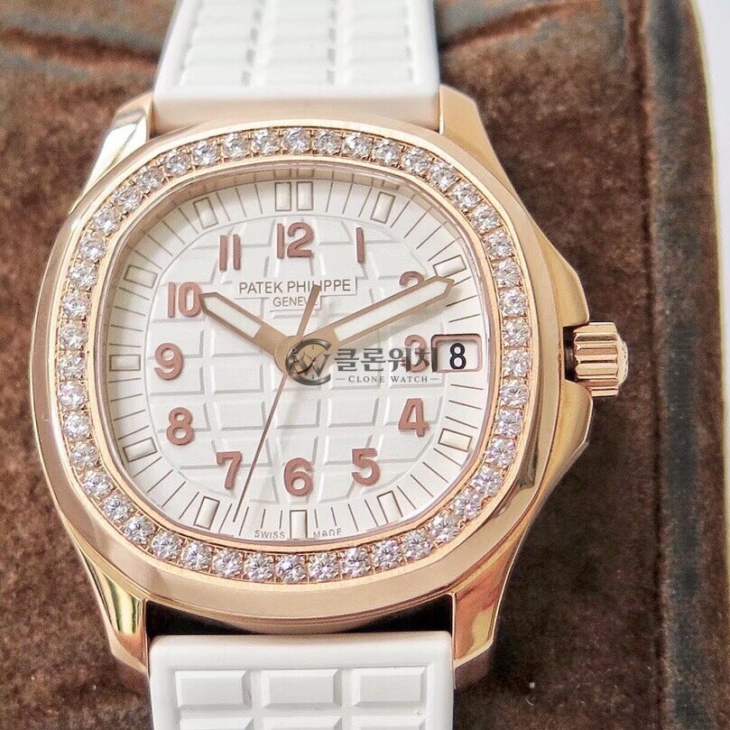 PPF 공장 파텍필립 아쿠아넛 5068R 화이트 다이얼 Diamonds Bezel Rose Gold Case White 러버밴드 324SC 무브먼트 35.6mm