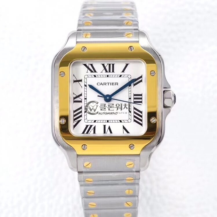 BV Factory Cartier De Santos 35.1mm White Dial Yellow Gold Bezel 316L Steel Case&Bracelet 1847 MC Movement 35.1mm