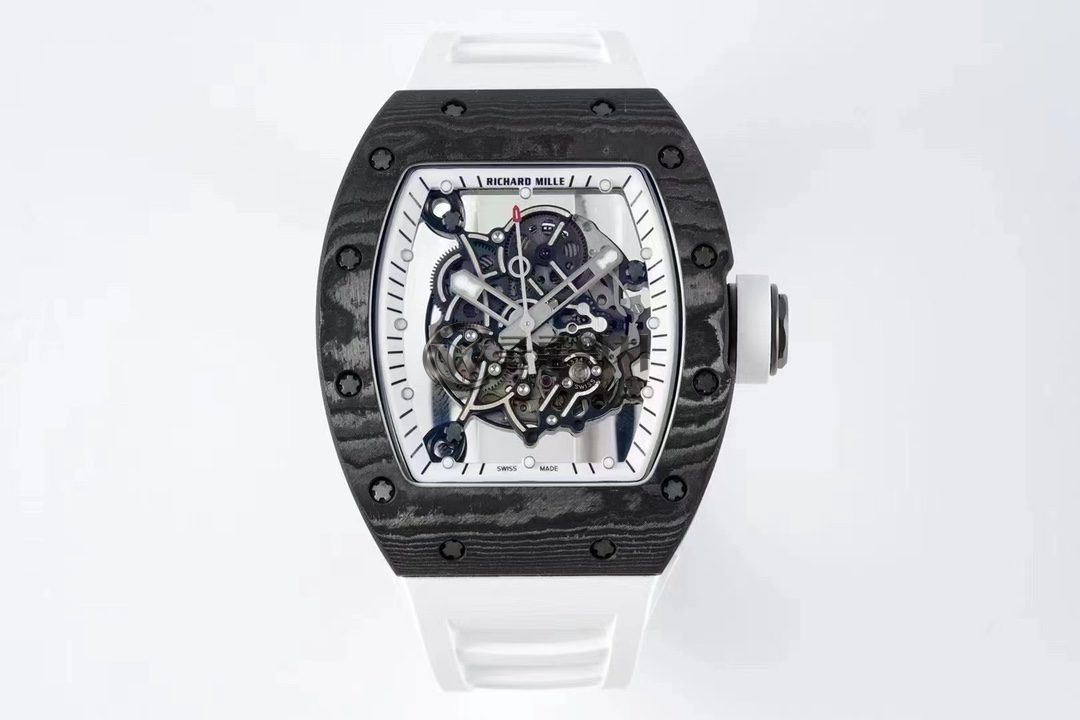 Richard Mille RM055 Real NTPT ZF 1:1 Best Edition Skeleton Black Dial on White Rubber Strap NH05A V3