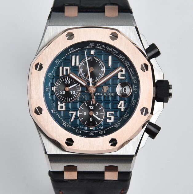 APF 공장 최고퀄 오데마피게 로얄오크 오프쇼어 26470 Blue&Black Rose Gold Bezel 316L Steel Case Leather Strap 3126 무브먼트 42mm