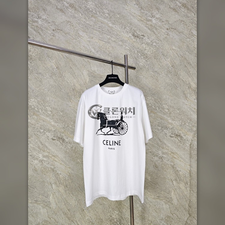 셀린느 마차 프린트 크루넥 반팔 티셔츠 화이트