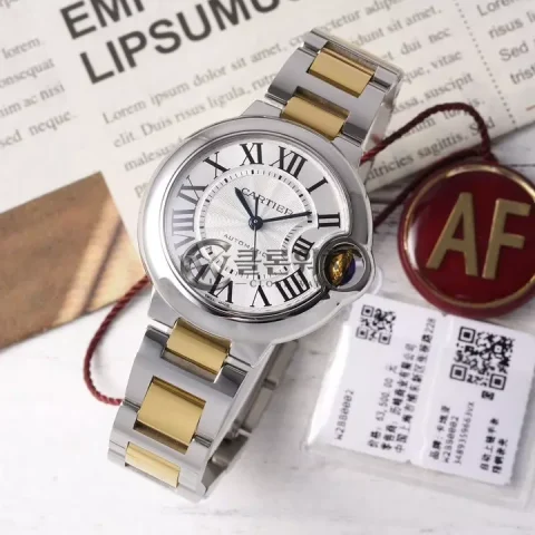 까르띠에 발롱 블루 33mm SS/YG AF 1:1 베스트 에디션 실버 다이얼 SS/YG 브레이슬릿 세이코 NH05A