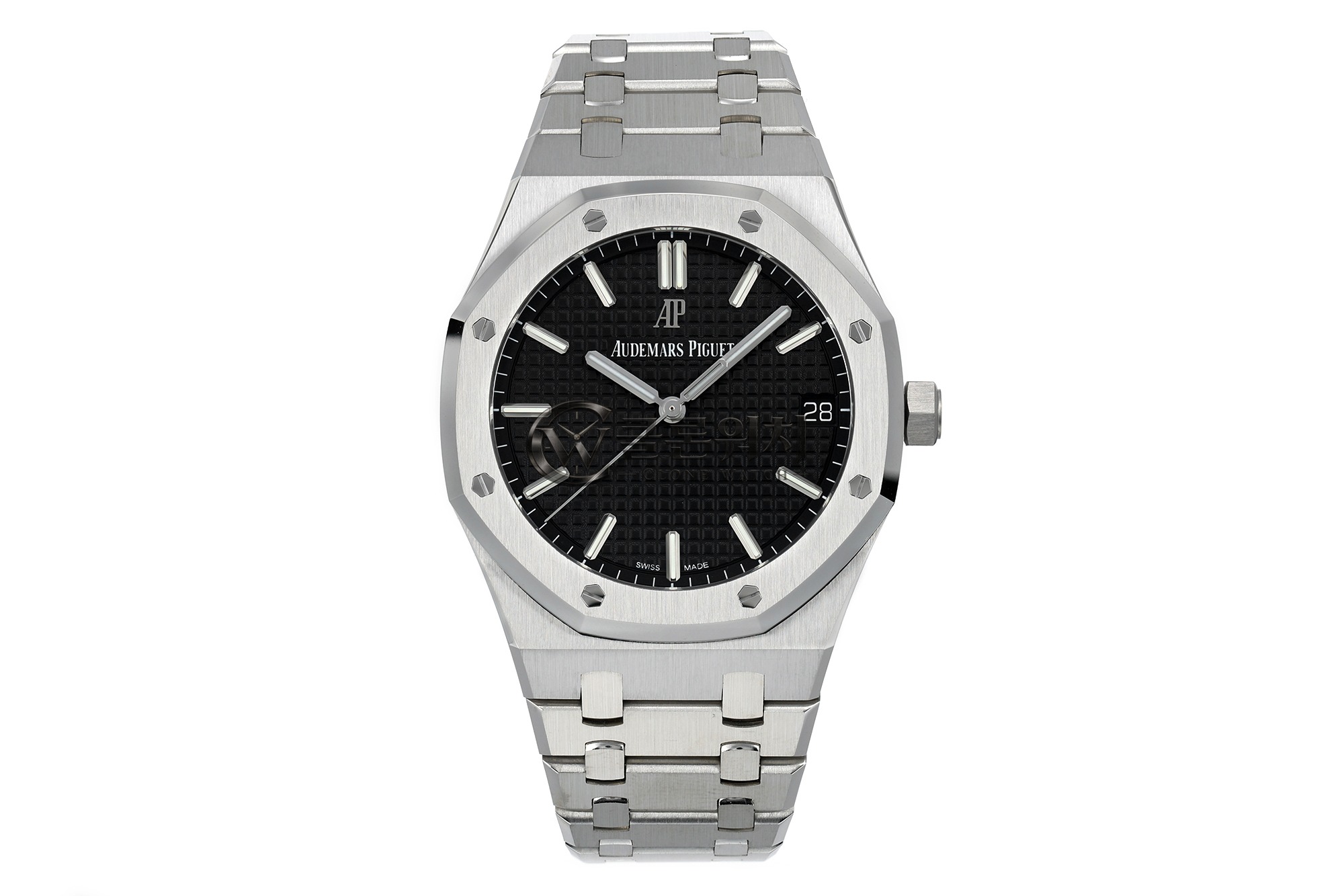 AP 로열 오크 41mm 15500 SS ZF 1:1 베스트 에디션 블랙 텍스처드 다이얼 SS 브레이슬릿 SA4302 슈퍼클론 V4 (프리 스프렁)