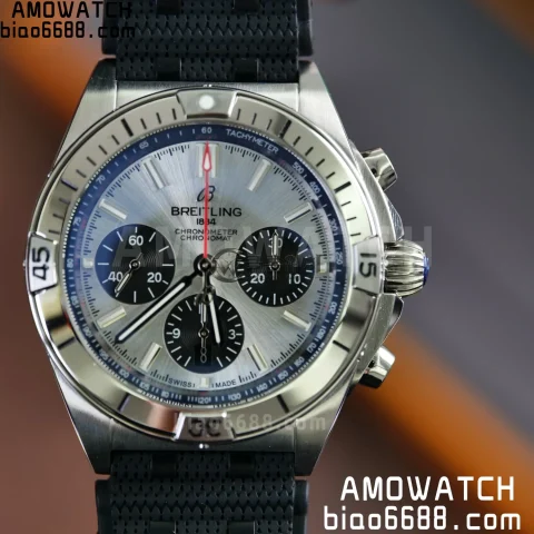 브라이틀링 크로노맷 B01 AB0134101G1A1 42mm 스테인리스 스틸 TF 1:1 베스트 에디션 실버 다이얼 블랙 러버 스트랩 A7750
