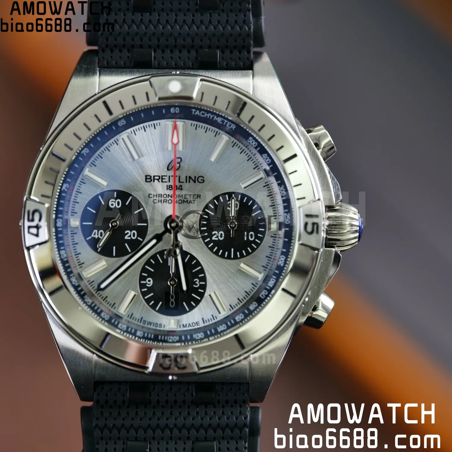 브라이틀링 크로노맷 B01 AB0134101G1A1 42mm 스테인리스 스틸 TF 1:1 베스트 에디션 실버 다이얼 블랙 러버 스트랩 A7750