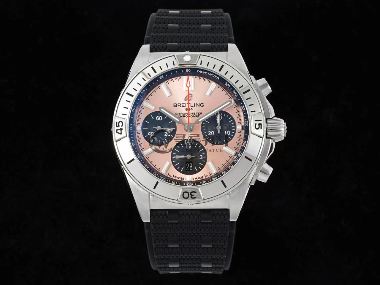 브라이틀링 크로노맷 B01 AB0134101K1A1 42mm 스테인리스 스틸 TF 공장 1:1 베스트 에디션 핑크 다이얼 블랙 러버 스트랩 A7750 무브먼트