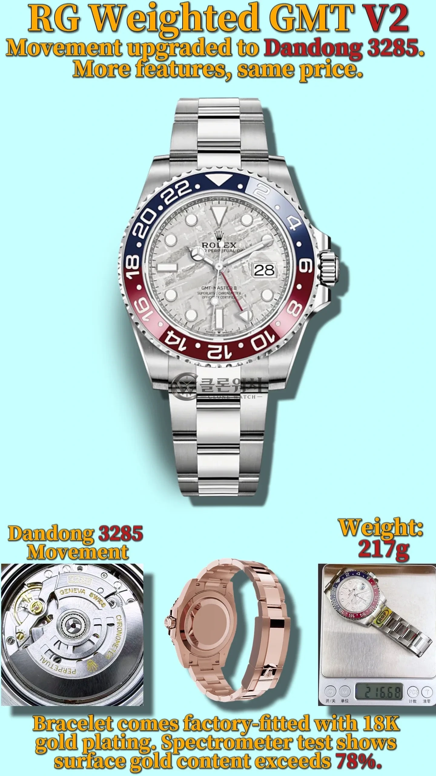 롤렉스 GMT-마스터 II 126719 BLRO RGF RCF 1:1 베스트 에디션 메테오라이트 다이얼 V2 217g (웨이티드)