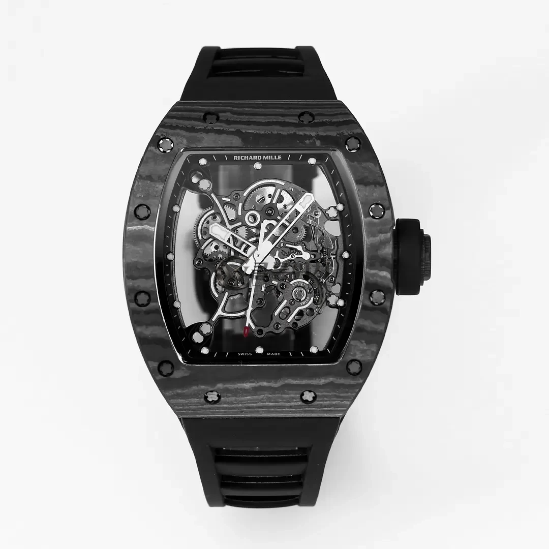 RICHARD MILLERM RM055 RM-055 BBRF 1:1 베스트 에디션 블랙 NTPT 카본 파이버 블랙 러버 스트랩 RMUL2