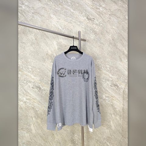 크롬하츠 홀스슈 바인 로고 와플 긴팔 티셔츠 그레이