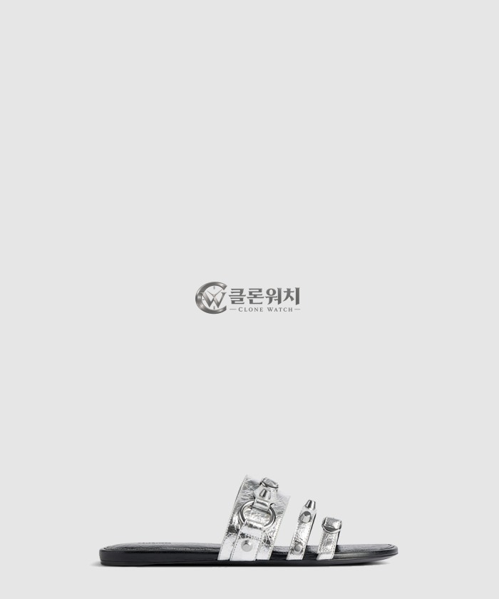 발렌시아가 시티 플랫 뮬 실버 834692