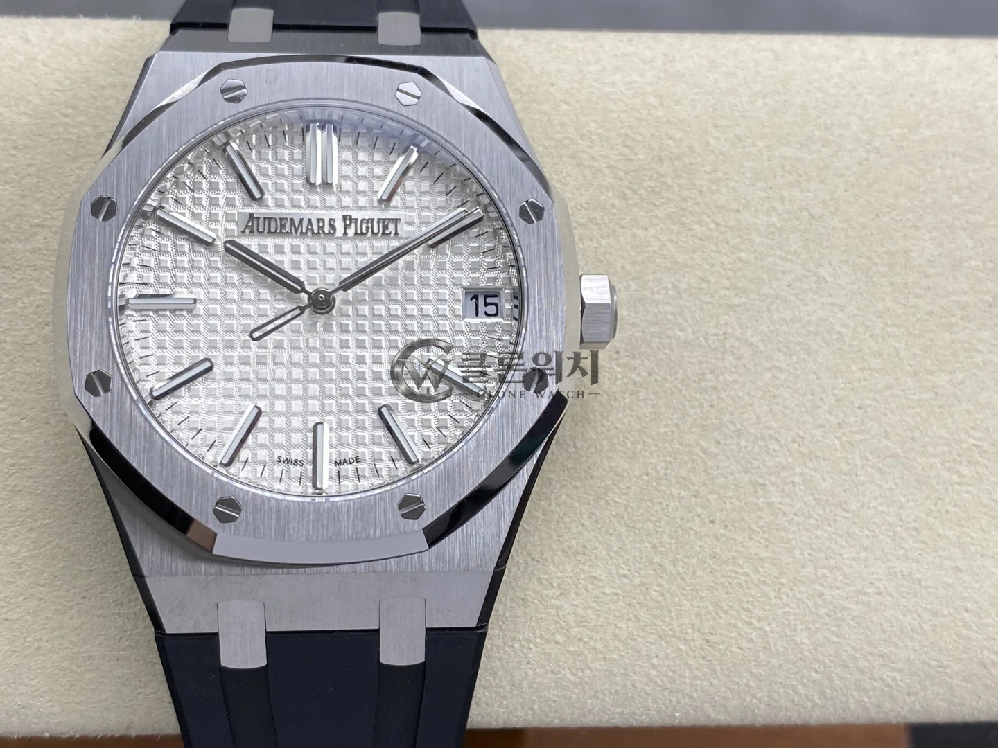 AP 로열 오크 41mm 15510ST SS DDF 1:1 베스트 에디션 화이트 다이얼 블랙 러버 스트랩 SA4302 슈퍼클론