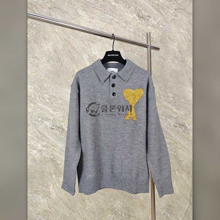 아미 파리 골드 하트 폴로 울 니트