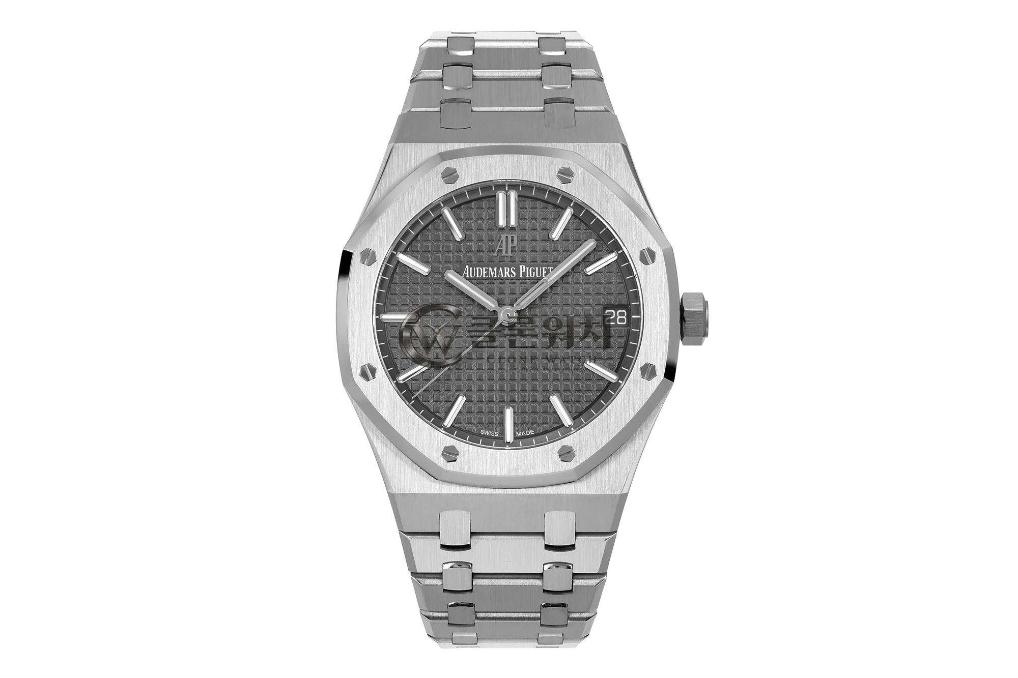 AP 로열 오크 41mm 15500 스테인리스 스틸 ZF 1:1 베스트 에디션 그레이 텍스처 다이얼 스테인리스 스틸 브레이슬릿 SA4302 슈퍼클론 V4 (프리 스프렁)