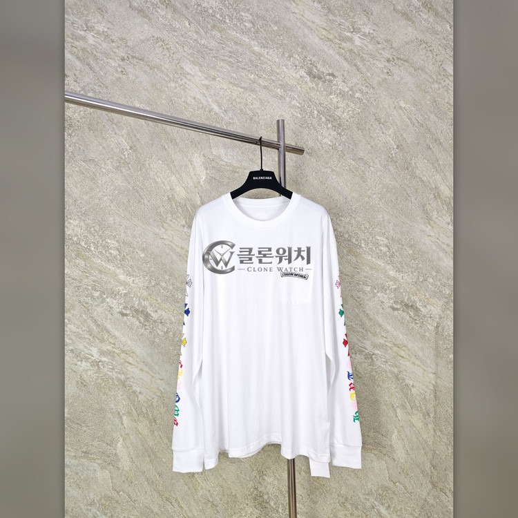 크롬하츠 레인보우 팬텀 크로스 긴팔 티셔츠 화이트