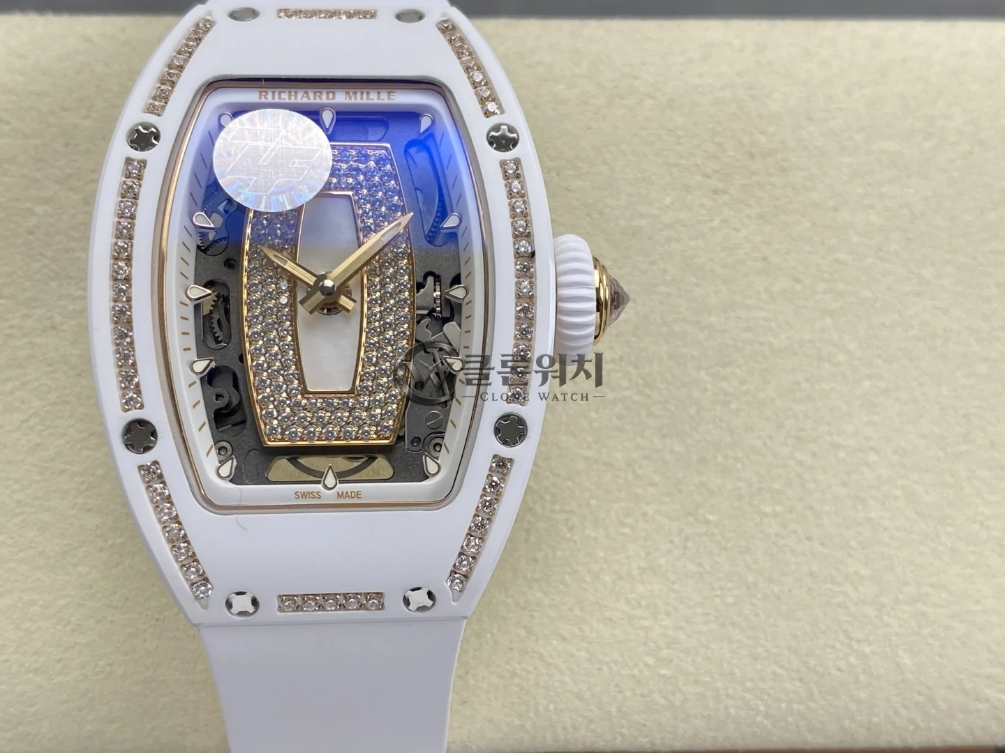 RICHARD MILLE RM07 여성용 화이트 세라믹 다이아몬드 베젤 ZF 1:1 베스트 에디션 화이트 다이얼 화이트 러버 스트랩 CRMA2 클론