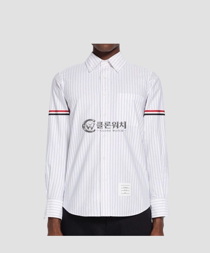 톰브라운 섀도우 핀스트라이프 옥스포드 암밴드 롱 슬리브 셔츠