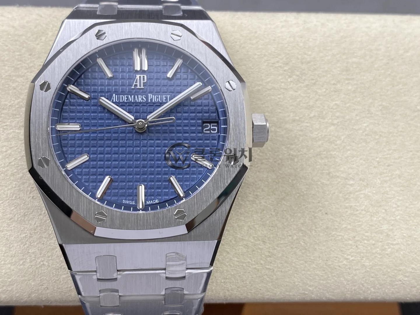 AP 로열 오크 41mm 15500 스테인리스 스틸 ZF 1:1 베스트 에디션 블루 텍스처드 다이얼 스테인리스 스틸 브레이슬릿 A4302 V3