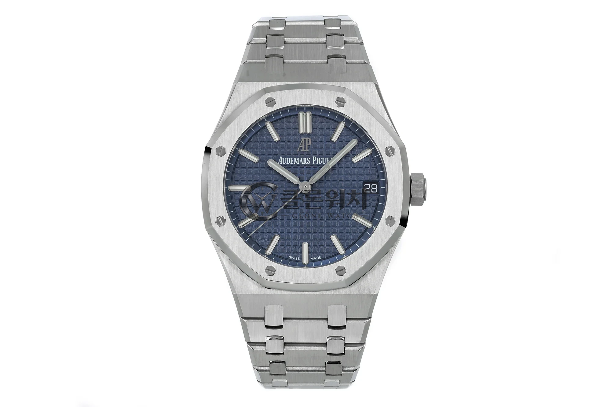 AP 로열 오크 41mm 15500 스테인리스 스틸 ZF 1:1 베스트 에디션 블루 텍스처드 다이얼 스테인리스 스틸 브레이슬릿 SA4302 슈퍼클론 V4 (프리 스프렁)