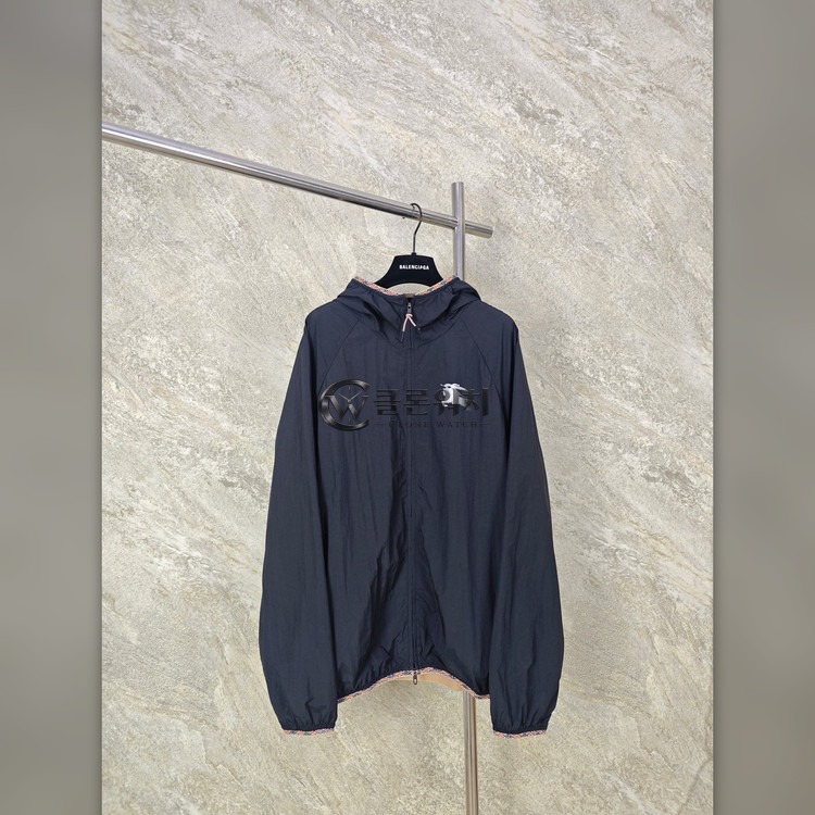 Burberry Check Hooded Windbreaker Navy