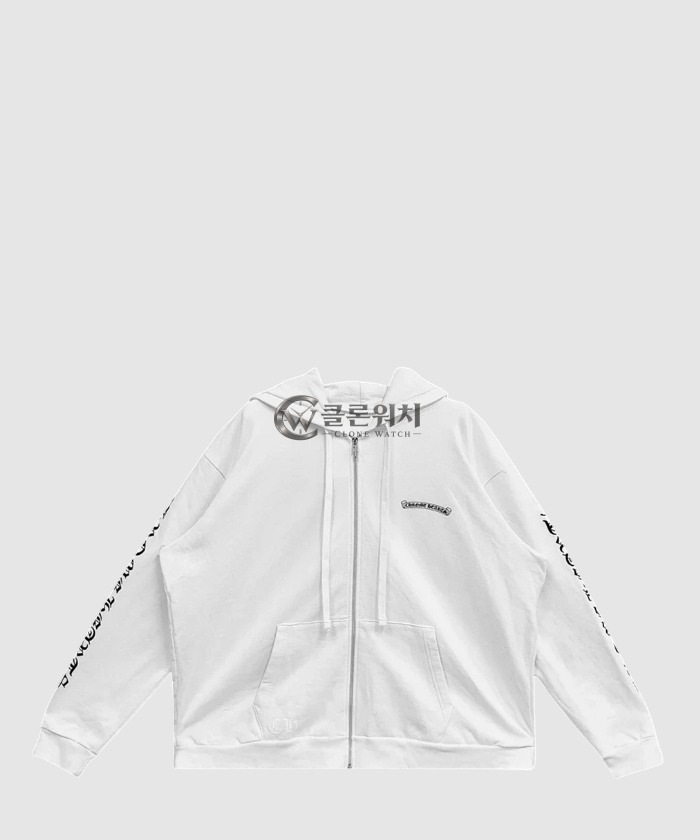 크롬하츠 스크롤 로고 플리스 후드 집업