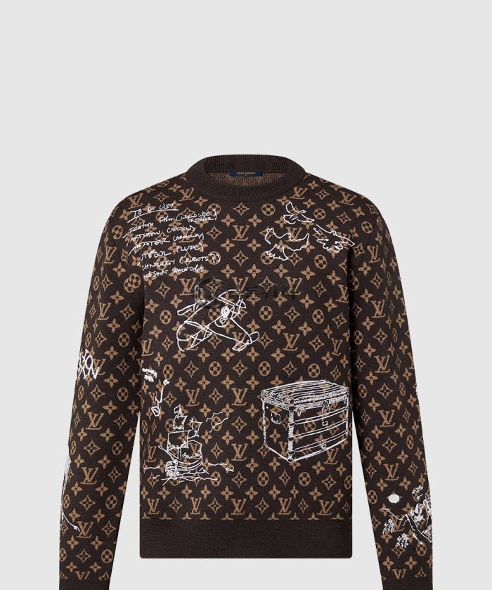 Louis Vuitton Monogram Embroidered Wool Crewneck 1ABXYW