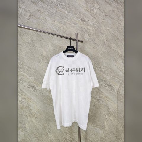 루이비통 메시 체커보드 자수 반팔 니트 화이트