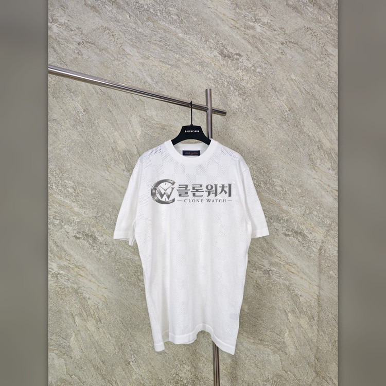 루이비통 메시 체커보드 자수 반팔 니트 화이트