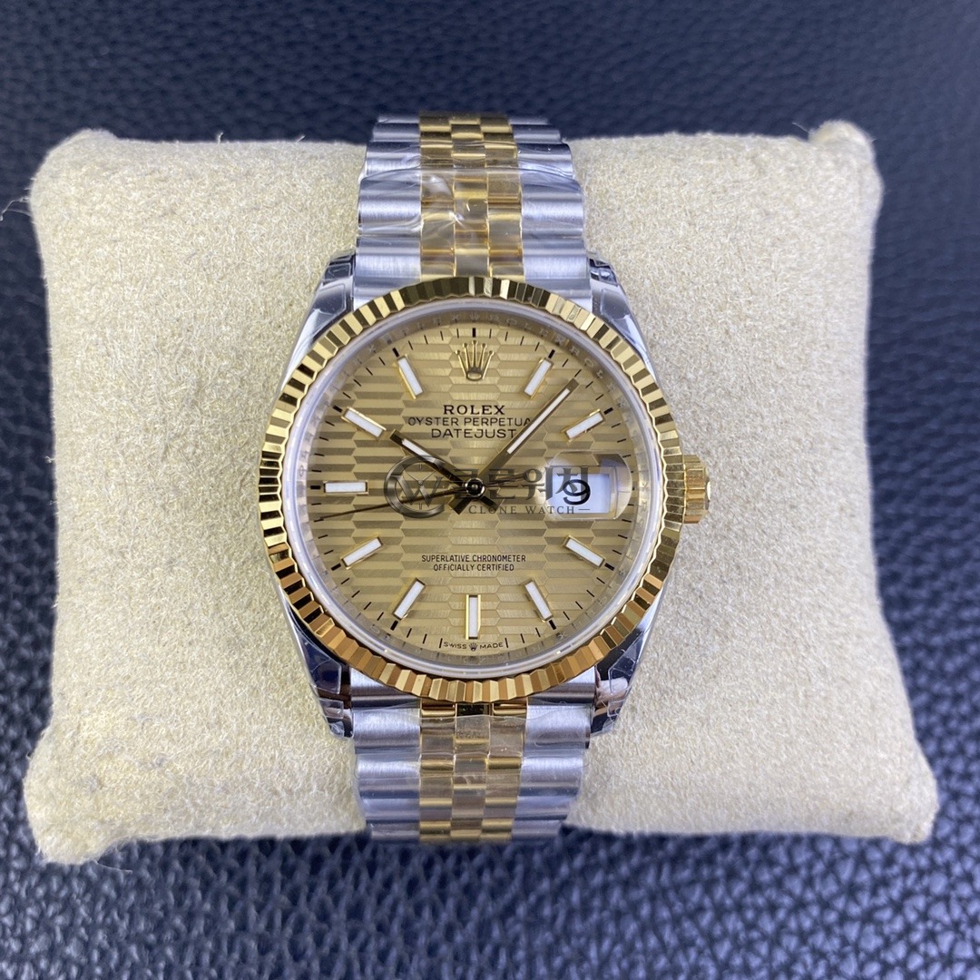 VS 공장 롤렉스 데이트저스트 36mm 126233 투톤 옐로 골드 플루티드 모티프 다이얼 쥬빌리 브레이슬릿 - 1:1 슈퍼클론 DD3235 무브먼트