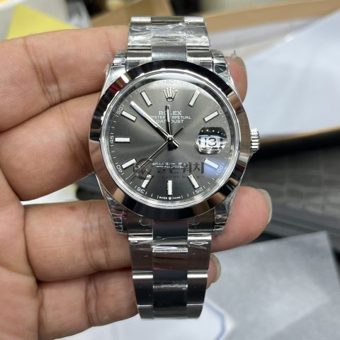 VS 공장 롤렉스 데이트저스트 41mm 126300 선버스트 슬레이트 그레이 다이얼 스무스 베젤 오이스터 브레이슬릿 – 1:1 슈퍼클론 DD3235 무브먼트