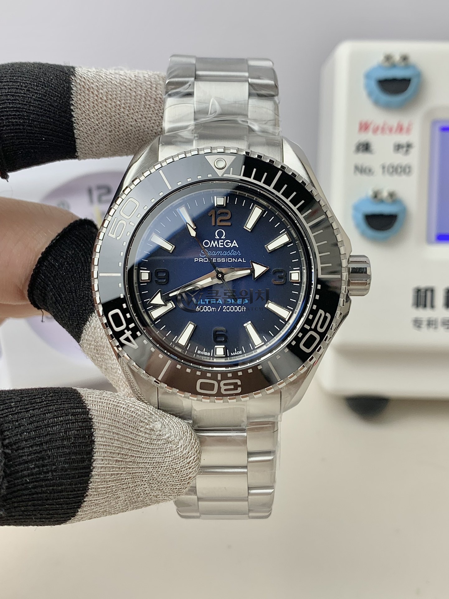 VS 공장 오메가 씨마스터 플래닛 오션 울트라 딥 6000M 45.5mm 그라데이션 블루 다이얼 스테인리스 스틸 브레이슬릿 (215.30.46.21.03.001) – 1:1 슈퍼클론, 단동 DD8912 무브먼트