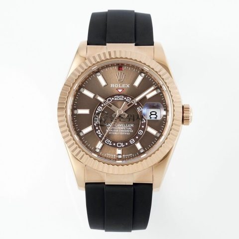 ZF Factory Rolex Sky-Dweller Brown Dial Rose Gold Case Oysterflex Rubber Strap 9002 Movement 42mm