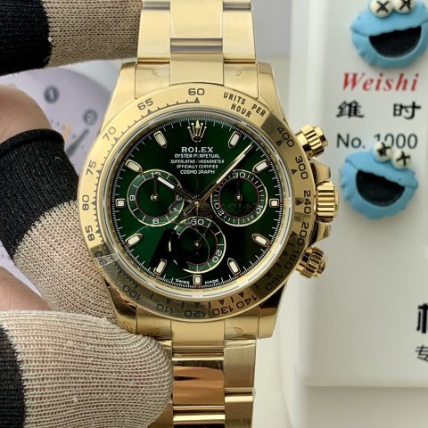 VS 공장 롤렉스 코스모그래프 데이토나 40mm 116508 풀 옐로 골드 “존 메이어” 그린 다이얼 – 1:1 슈퍼클론 DD4130 무브먼트