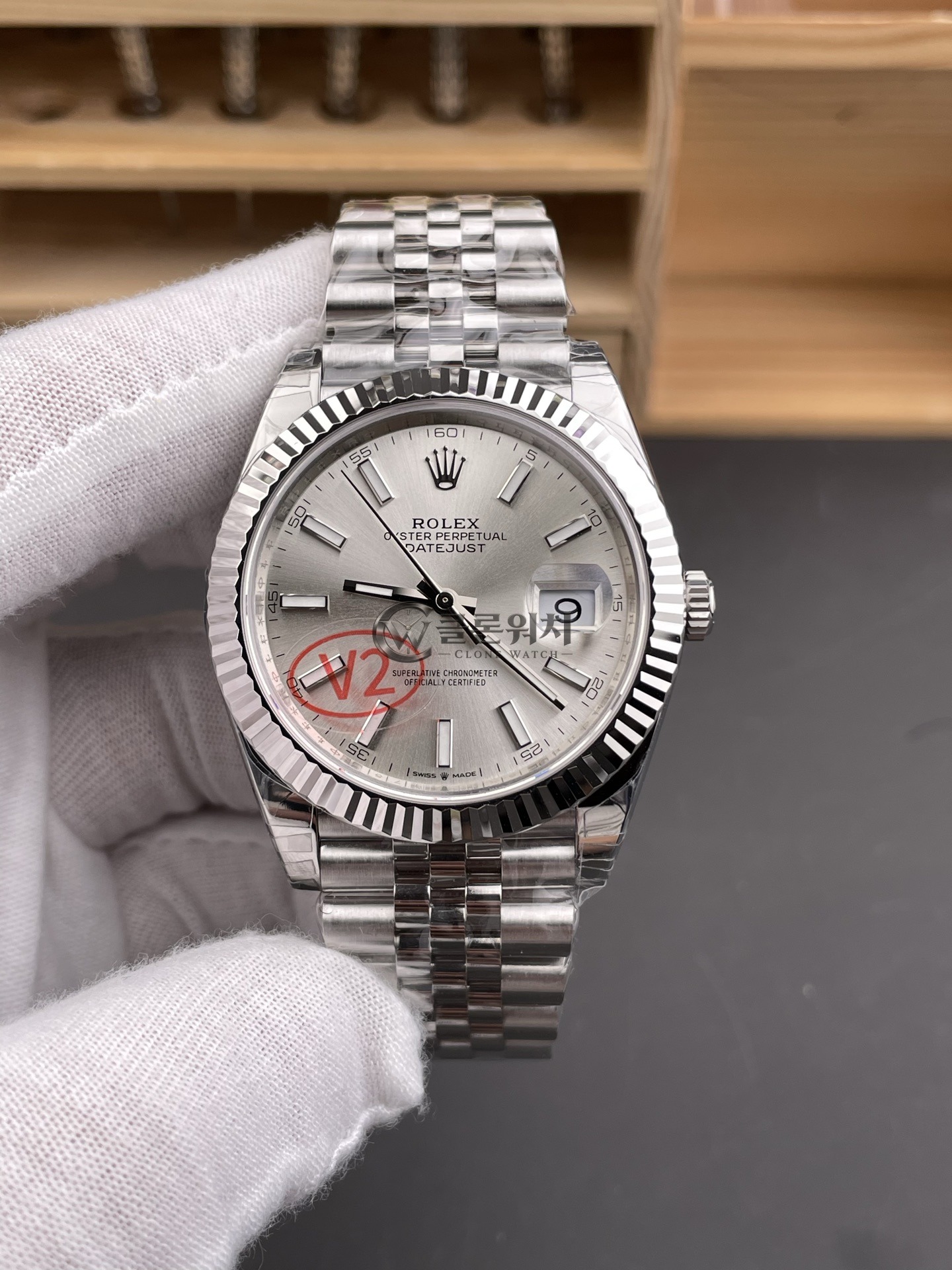 VS 공장 V2 롤렉스 데이트저스트 41mm 126334 실버 선버스트 다이얼 플루티드 베젤 주빌리 브레이슬릿 – 1:1 슈퍼클론 DD3235 무브먼트