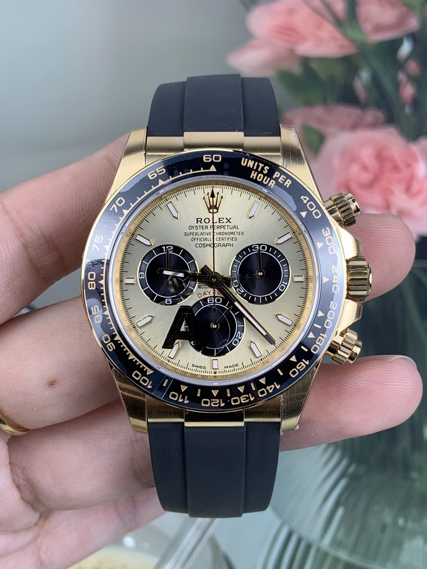 VS 공장 롤렉스 코스모그래프 데이토나 40mm 126518LN 옐로 골드 숀 위 샴페인 다이얼 러버 스트랩 – 1:1 슈퍼클론 DD4131 무브먼트