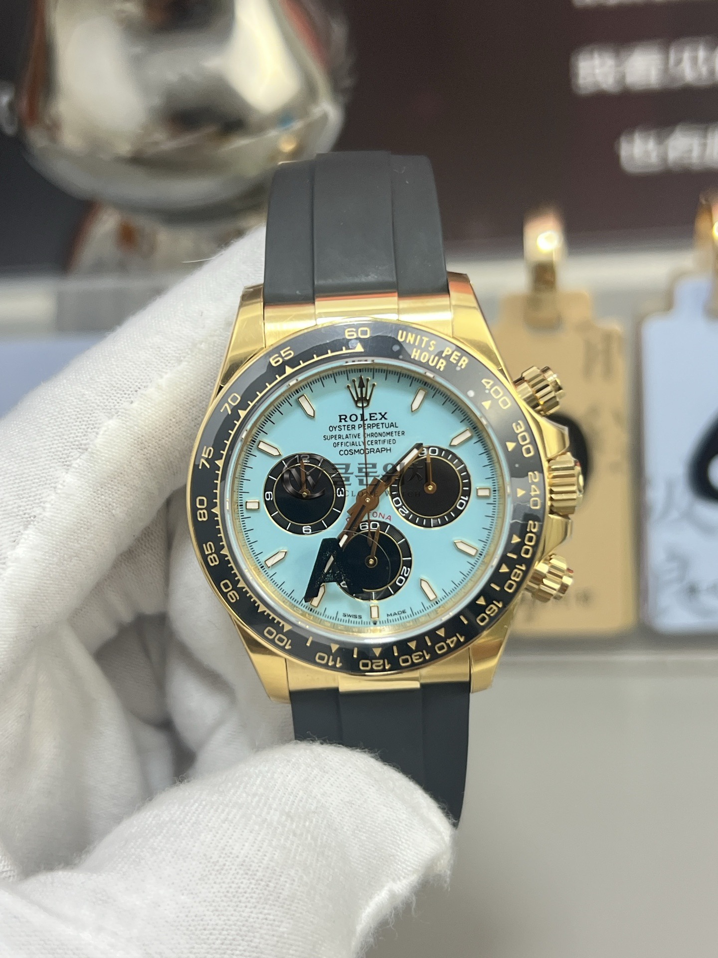 VS 공장 롤렉스 코스모그래프 데이토나 40mm 126518LN “티파니” 터콰이즈 다이얼 러버 스트랩 – 1:1 슈퍼클론 DD4131 무브먼트