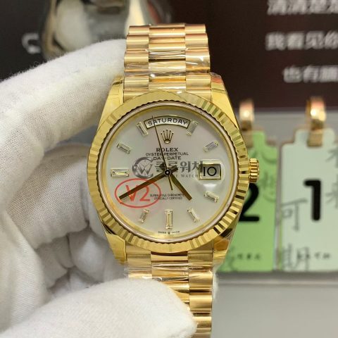 VS 공장 V2 롤렉스 데이데이트 40mm 228238 옐로 골드 화이트 바게트 다이아몬드 다이얼 플루티드 베젤 프레지던트 브레이슬릿 1:1 슈퍼클론 DD3255 무브먼트