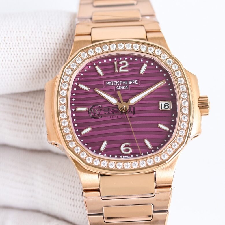 PPF 공장 파텍필립 노틸러스 7118 Red 다이얼 Diamonds Bezel Rose Gold Case&Bracelet Cal.324 S C 무브먼트 35.2mm