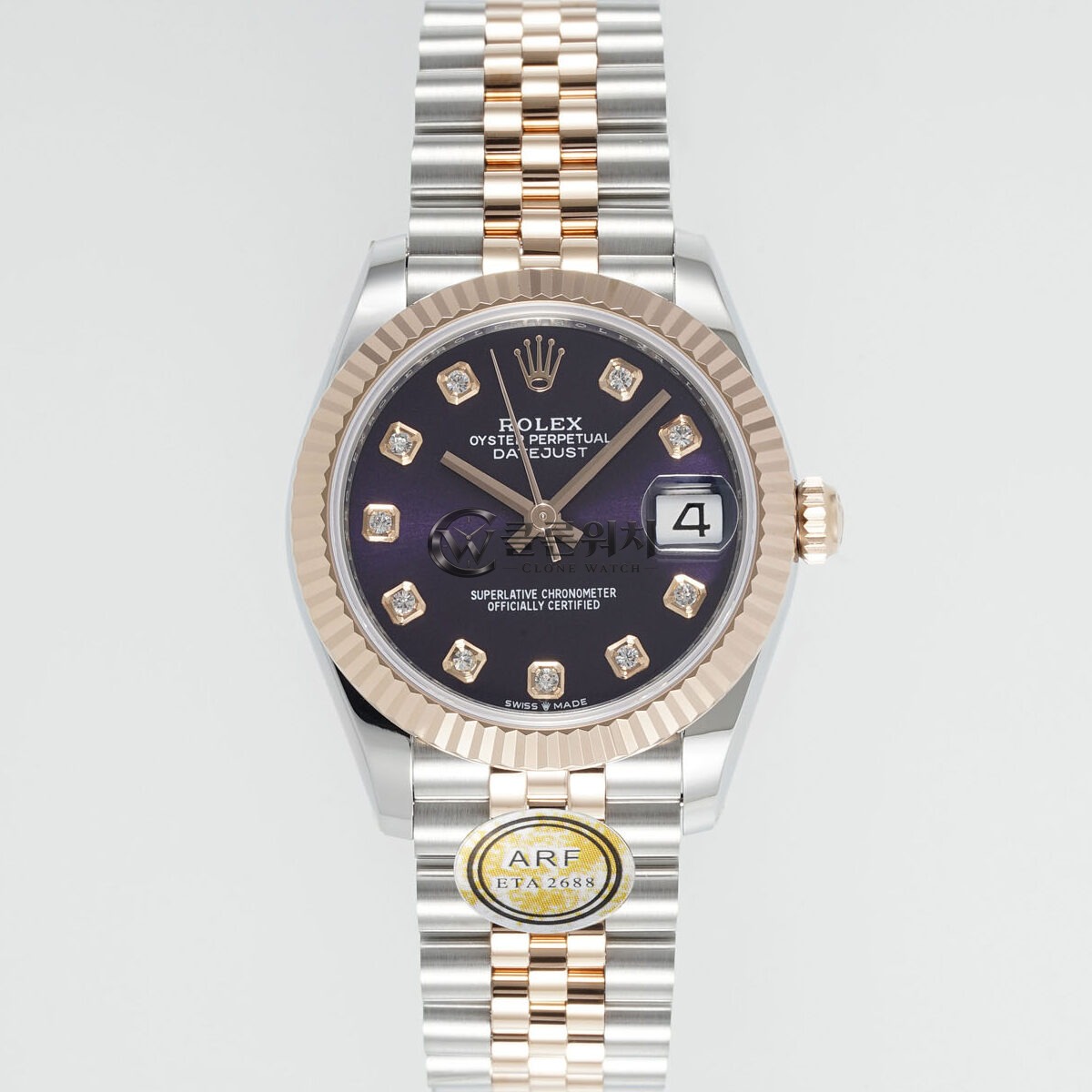 ARF 공장 최고퀄 롤렉스 데이저스트 31mm Purple 다이얼 With Diamonds Fluted Rose Gold Bezel 904L Steel&Rose Gold Oyster/Jubilee Bracelet ETA 2688 무브먼트 31mm