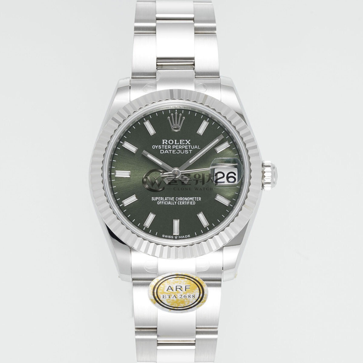 ARF 공장 최고퀄 롤렉스 데이저스트 31mm Green 다이얼 Fluted Bezel 904L Steel Oyster/Jubilee Bracelet ETA 2688 무브먼트 31mm