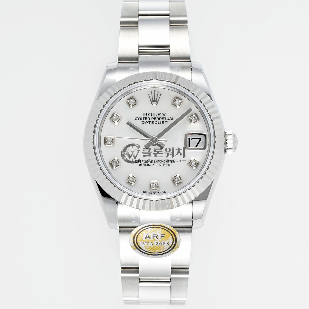 ARF 공장 최고퀄 롤렉스 데이저스트 31mm Mother Of Pearl 다이얼 With Diamonds Fluted Bezel 904L Steel Oyster/Jubilee Bracelet ETA 2688 무브먼트 31mm