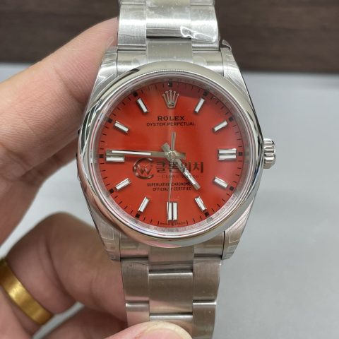 VS Factory Rolex Oyster Perpetual 36mm 126000 Coral Red Lacquer Dial Smooth Bezel Oyster Bracelet – 1:1 Super Clone with DD3230 Movement