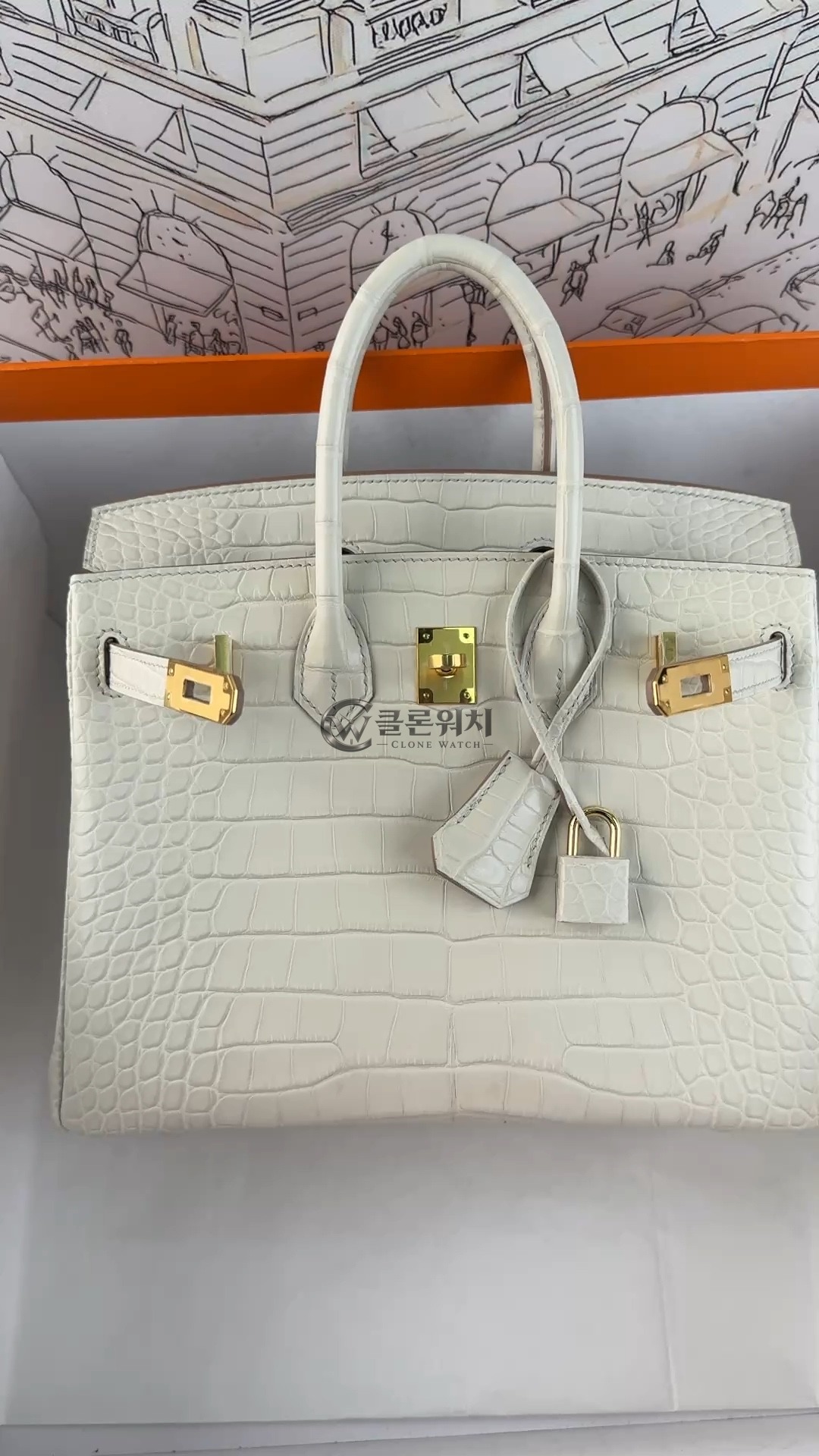 Fully Handcrafted Hermes Birkin 25 White Crocodile Leather Palladium Hardware