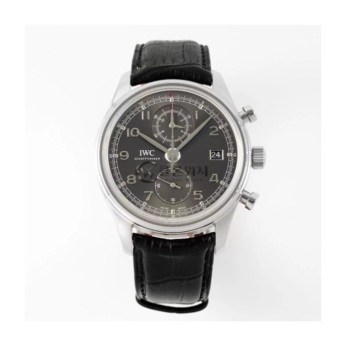 최고퀄 레플리카 IWC 포르투기저 다빈치 크로노그래프 클래식 그레이 다이얼 레더 스트랩 IW390404