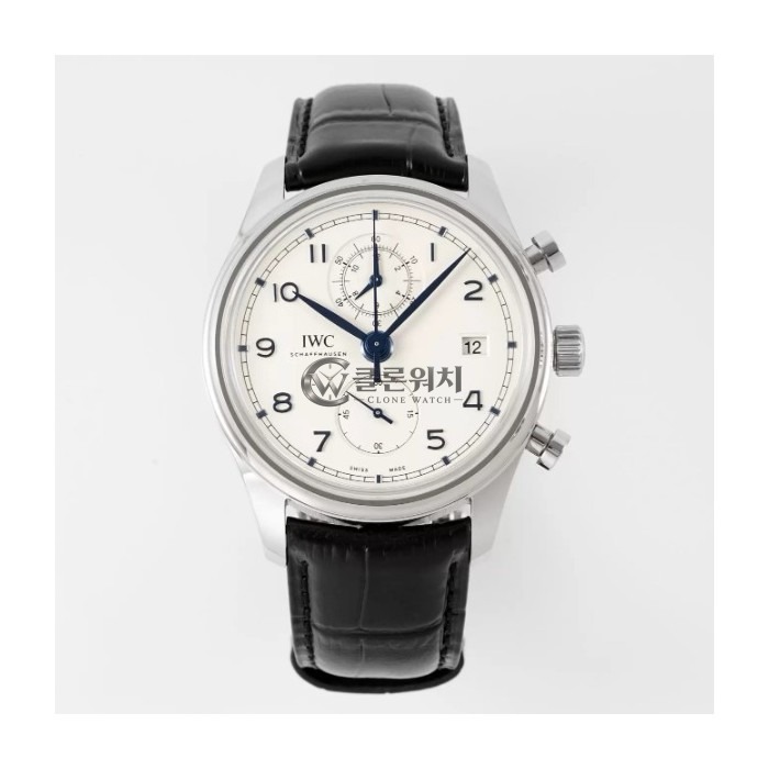 최고퀄 레플리카 IWC 포르투기저 다빈치 크로노그래프 클래식 화이트 다이얼 레더 스트랩 IW390302