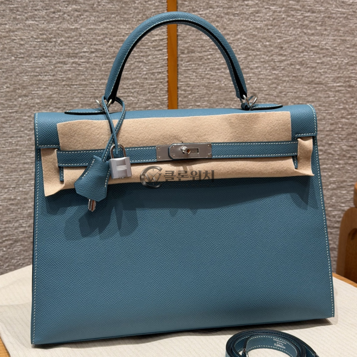 Top-Quality Hermès Fully Handcrafted Kelly 35 Bleu Jean Epsom Leather Silver Hardware
