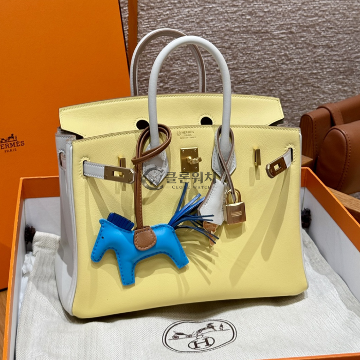 Top-Quality Hermès Fully Handmade Birkin 25 Jaune Poussin & Girs Perle Swift Leather Gold Hardware