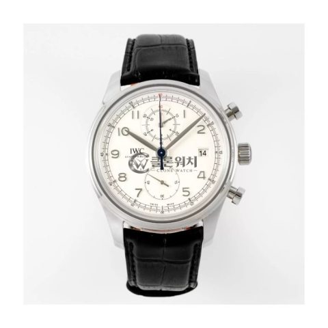 최고퀄 레플리카 IWC 포르투기저 다빈치 크로노그래프 클래식 화이트 다이얼 레더 스트랩 IW390403