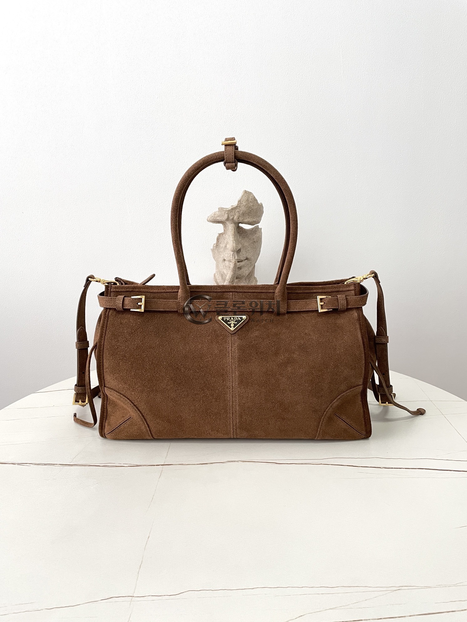 프라다 Prada Buckle Suede Tote Bag