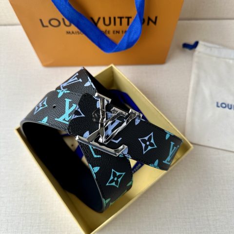 루이비통 LV 이니셜 모노그램 벨트 블랙 및 터콰이즈